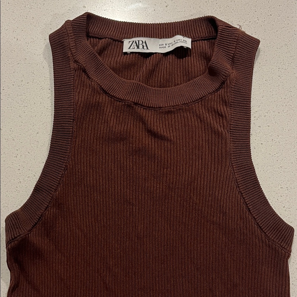 Zara Chocolate Ribbed Tank Top - Picture 4 of 11